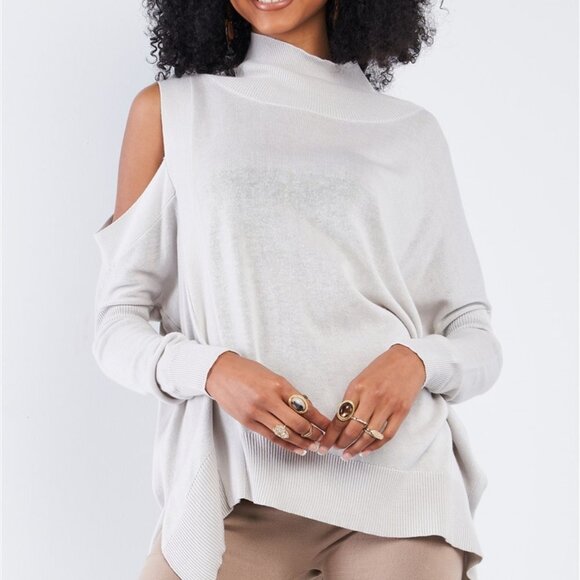 Cold Shoulder Knit Top - Light Gray - Picture 2 of 5